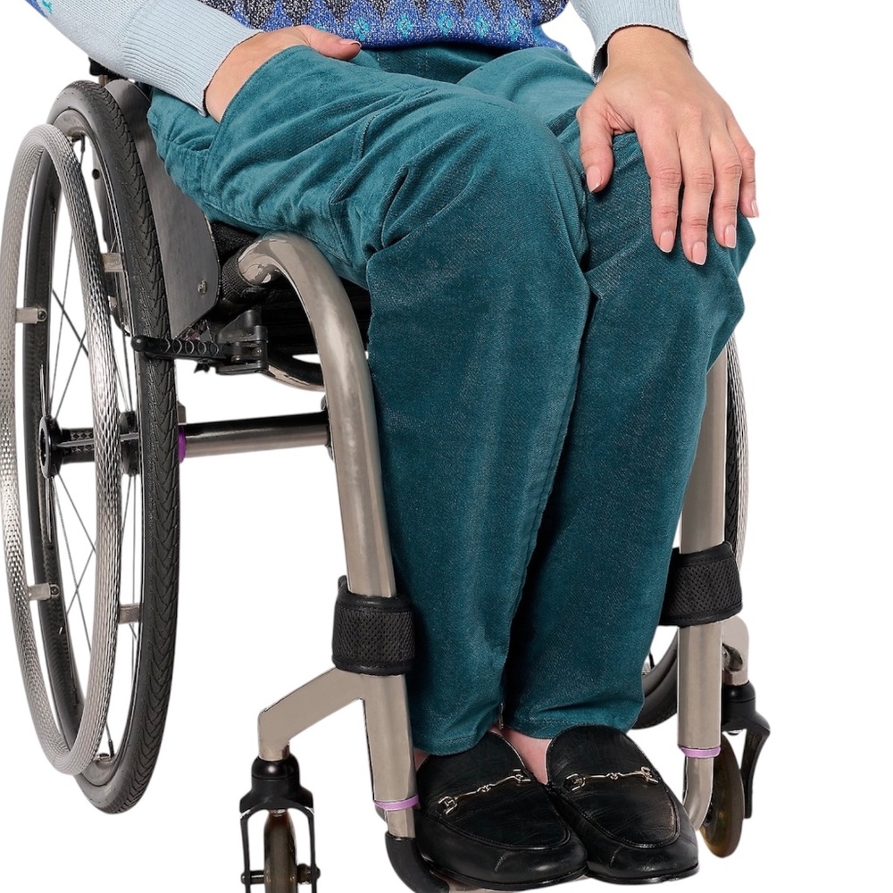 New Denim & Co Adaptive Wheelchair Fit Full Length Velveteen Pants Teal Size 10